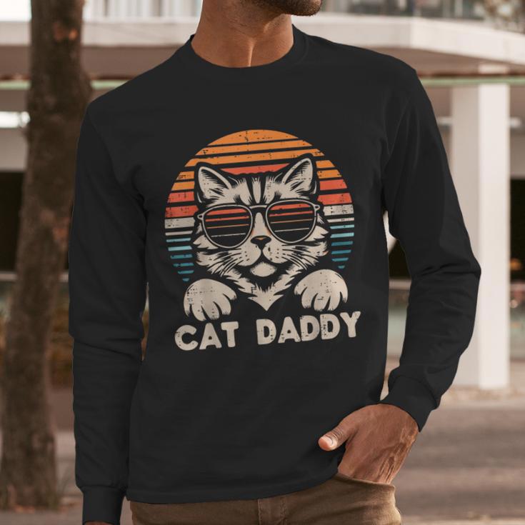 Cat Daddy Sunglasses Sunset Retro Fur Dad Papa Kitten Men Men Long Sleeve T-Shirt