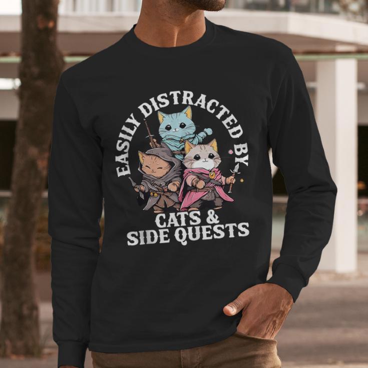 Cats Side Quest Distracted Tabletop Men Women Kids Dad Men Long Sleeve T-Shirt