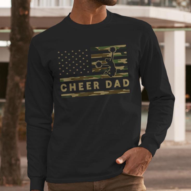 Cheer Dad Camo American Flag Cheerleader Supporter Men Long Sleeve T-Shirt
