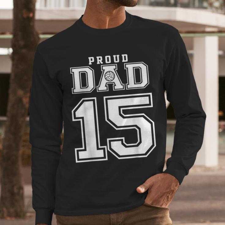 Custom Proud Volleyball Dad Number 15 Personalized For Men Men Long Sleeve T-Shirt