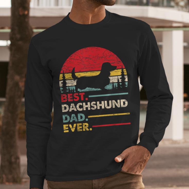 Dachshund Long Haired Best Dad Ever Dog Vintage Retro Men Long Sleeve T-Shirt