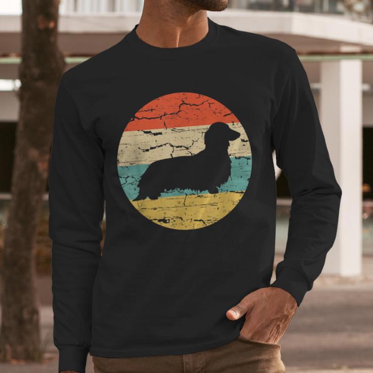 Dachshund Long Haired Dog Vintage Mom Dad Retro Men Long Sleeve T-Shirt