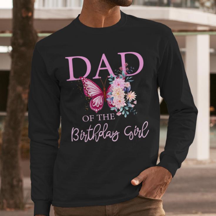 Dad 1st First Birthday Matching Family Butterfly Floral Men Long Sleeve T-Shirt