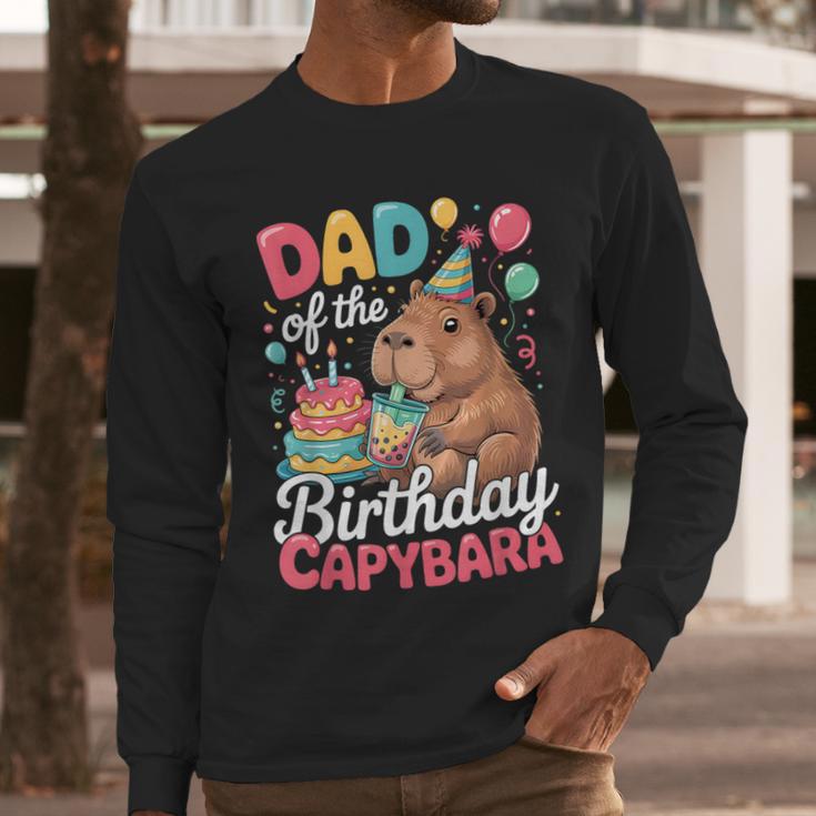 Dad Of The Birthday Capybara Boba Tea Girl Bday Party Family Men Long Sleeve T-Shirt
