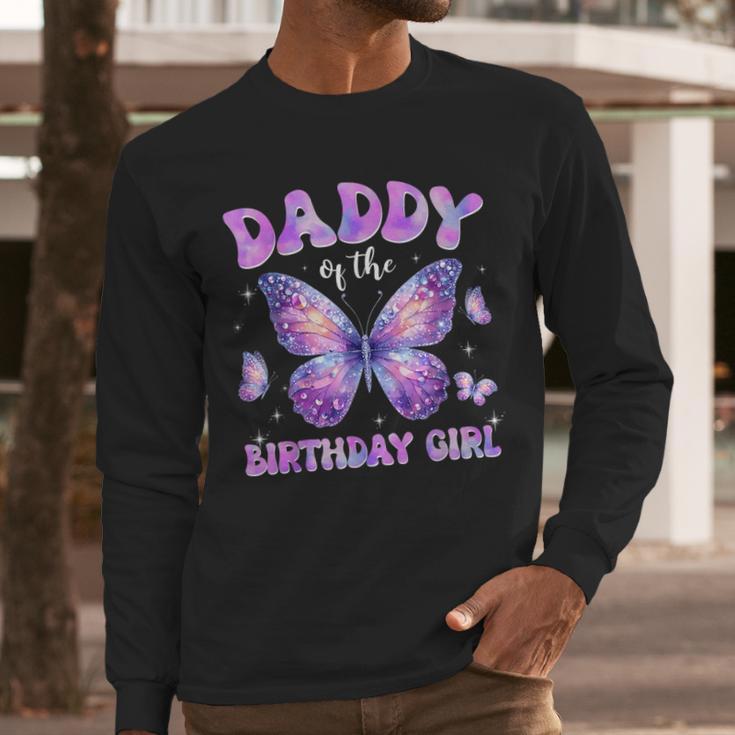 Dad Of The Birthday Girl Tie Dye Butterfly Birthday Family Men Long Sleeve T-Shirt
