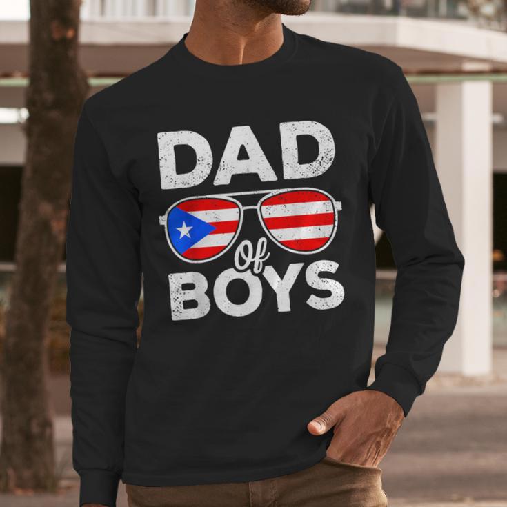 Dad Of Boys Fathers Day Retro Puerto Rico Flag Boricua Dad Men Long Sleeve T-Shirt