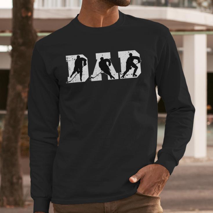Dad Hockey Fathers Day Cool Sport Player Papa Dada Pops Men Long Sleeve T-Shirt