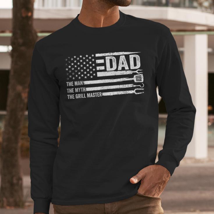 Dad The Man The Myth The Grill Master USA Flag Father's Day Men Long Sleeve T-Shirt