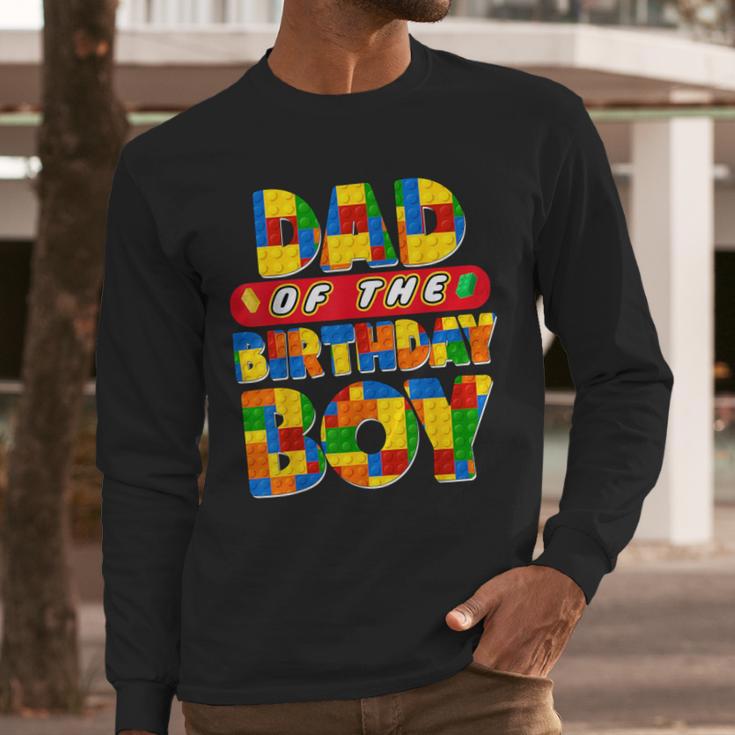 Dad And Mom Birthday Boy Building Bricks Family Party Decor Men Long Sleeve T-Shirt