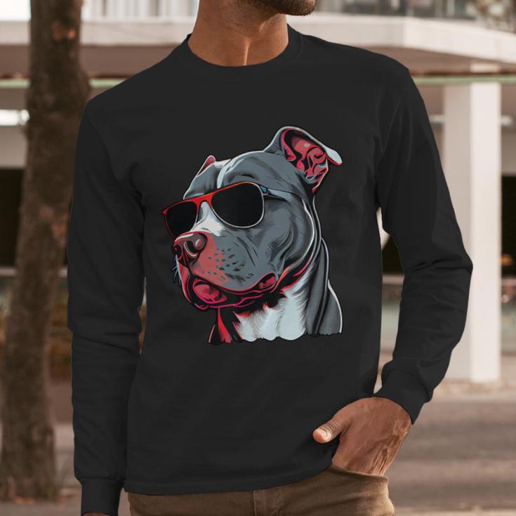 Dad Mom Cool Dog Sunglasses Pitbull Men Long Sleeve T-Shirt