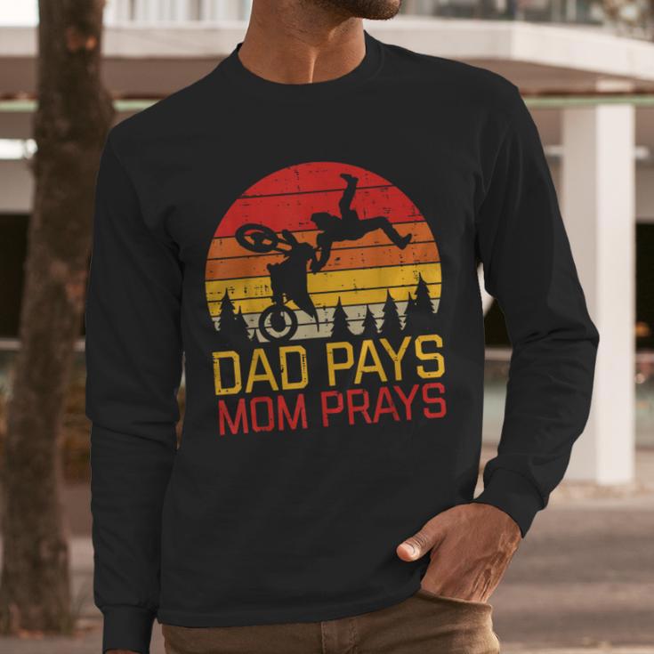 Dad Pays Mom Prays Dirt Bike Retro Motocross Boys Kids Men Long Sleeve T-Shirt