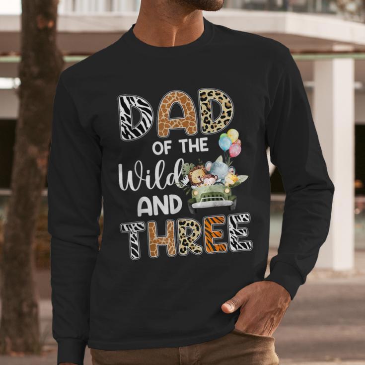 Dad Of The Wild And Three 3 Birthday Zoo Theme Safari Jungle Men Long Sleeve T-Shirt