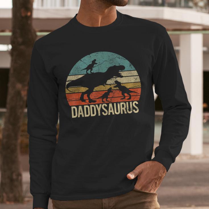Daddy Dinosaur Daddysaurus 3 Three Kids Xmas Men Long Sleeve T-Shirt