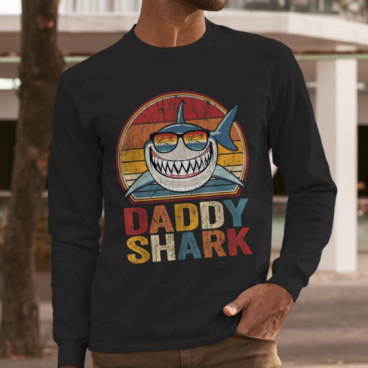 Daddy Shark Retro Shark Shirt Pajamas For Dad Dad Men Long Sleeve T-Shirt