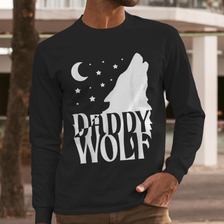 Daddy Wolf Matching Family Tribe Wolves Moon Men Long Sleeve T-Shirt