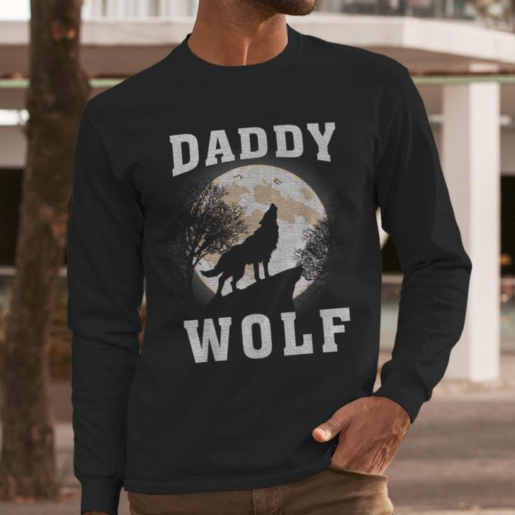 Daddy Wolf Wolves Dad Moon Fathers Day Men Long Sleeve T-Shirt