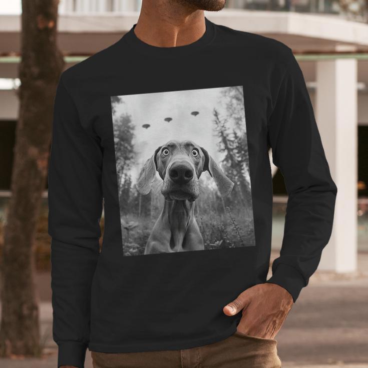Dog Mom Dad Alien Selfie Weimaraner UFO For Men Women Men Long Sleeve T-Shirt