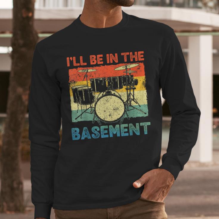 Drumming Basement Drum Set Drummer Rock Dad Grandpa Men Long Sleeve T-Shirt