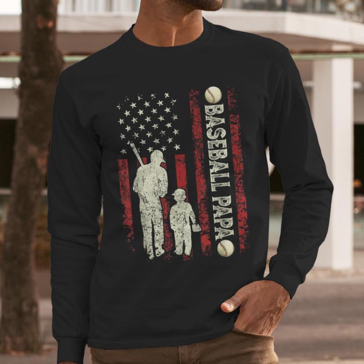 Father's Day Baseball Papa USA Flag Dad Men Baseball Men Long Sleeve T-Shirt