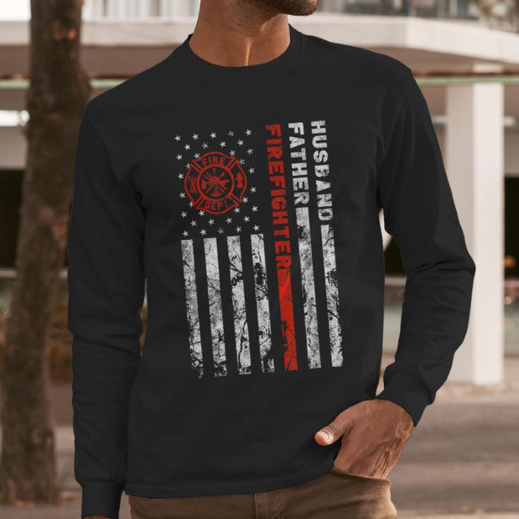 Firefighter Husband Father Fireman For Dad Men Long Sleeve T-Shirt