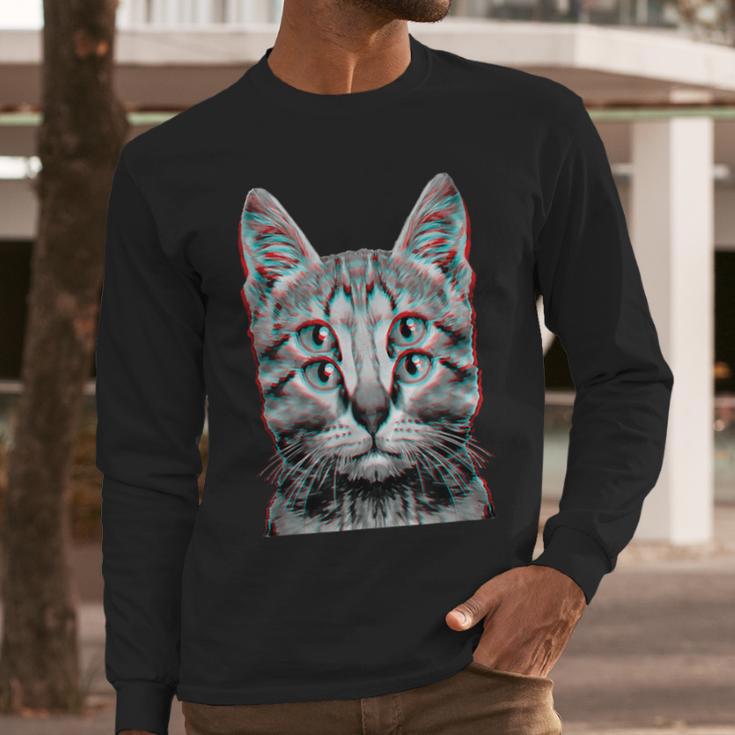 Glitch Weird Cat Kitten Optical Illusion Cat Mom Dad Men Long Sleeve T-Shirt