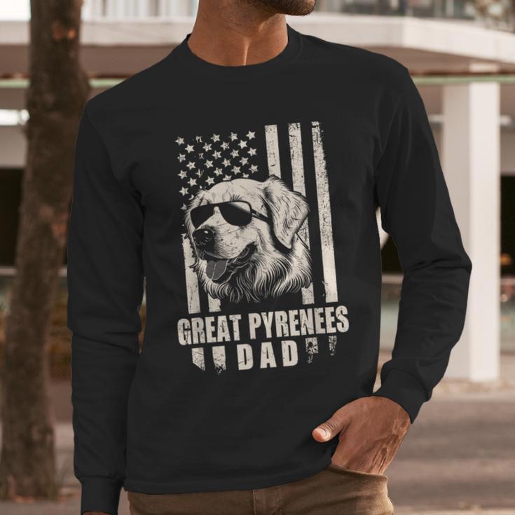 Great Pyrenees Dog Dad American Flag For Father Men Men Long Sleeve T-Shirt