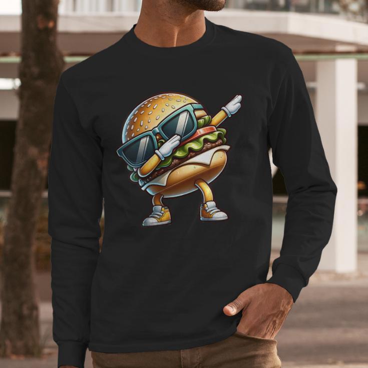 Hamburger Dabbing Kids Men Women Dab Dance Cheeseburgers Dad Men Long Sleeve T-Shirt