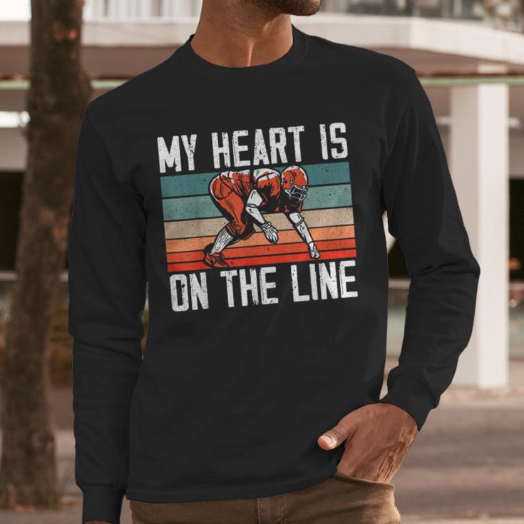 My Heart Is On The Line Football Mom Dad Offensive Lineman Men Long Sleeve T-Shirt