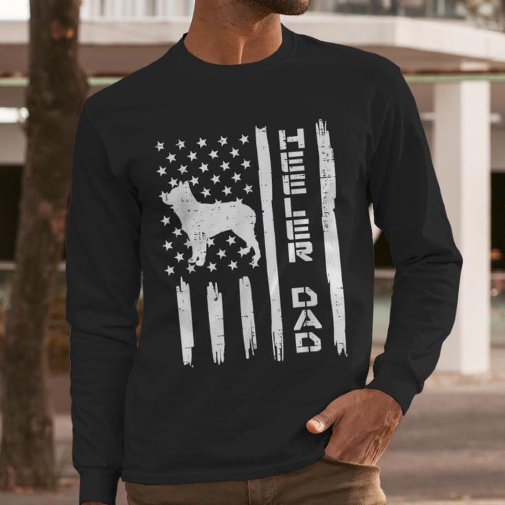 Heeler Dad Flag Vintage Blue Red Cattle Dog Patriot Men Men Long Sleeve T-Shirt