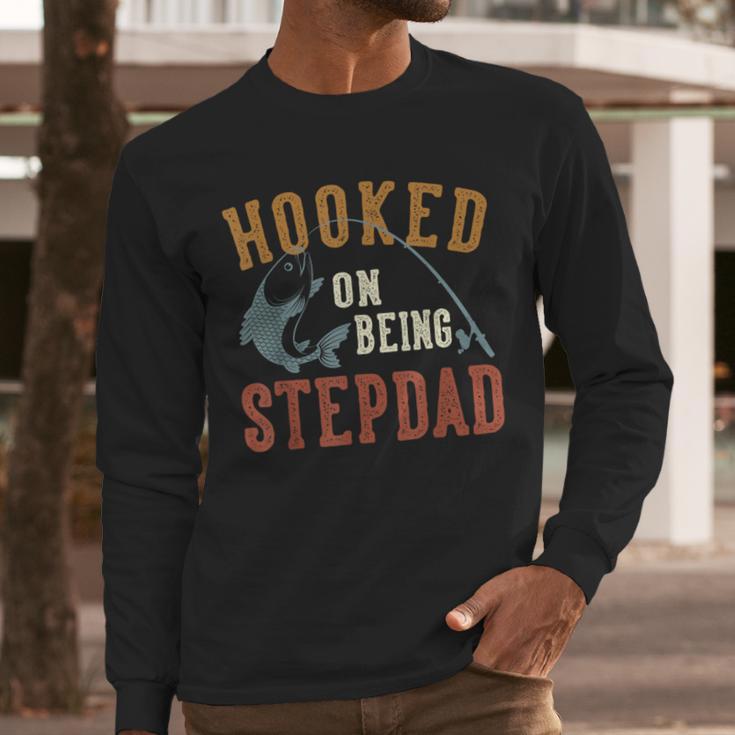 Hooked On Being Stepdad Father's Day Fishing Stepdad Men Long Sleeve T-Shirt
