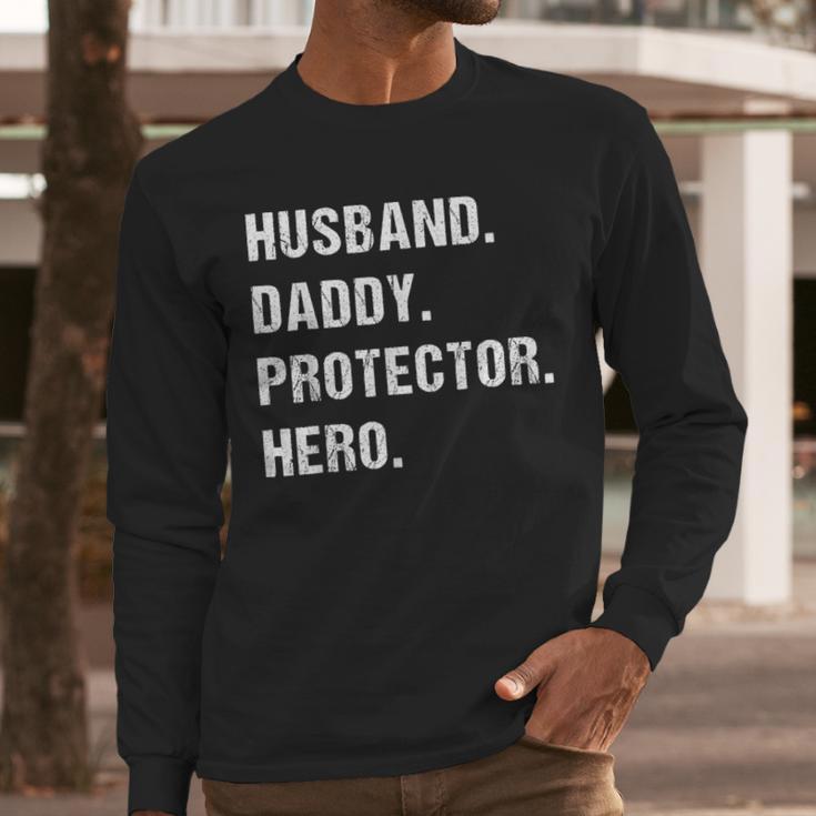 Husband Daddy Protector Hero For Dad Wife Small Men Long Sleeve T-Shirt