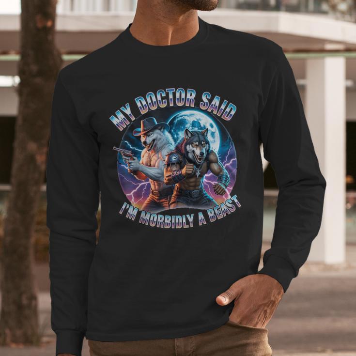 I'm A Beast Alpha Man Alpha Wolves Jokes Dad Papa Alpha Wolf Men Long Sleeve T-Shirt