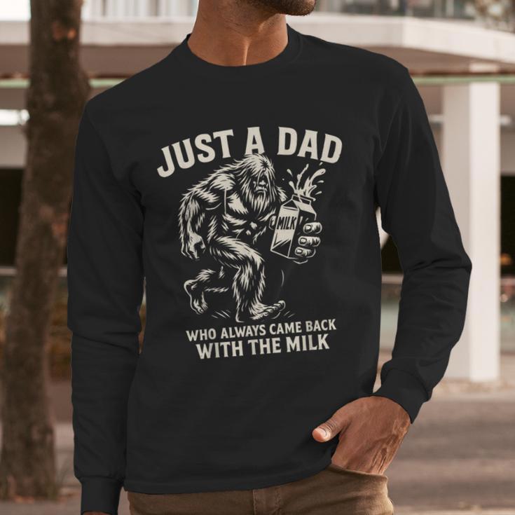 Just a Dad Who Always Came Back With The Milk Shirt Bigfoot Men Long Sleeve T-Shirt