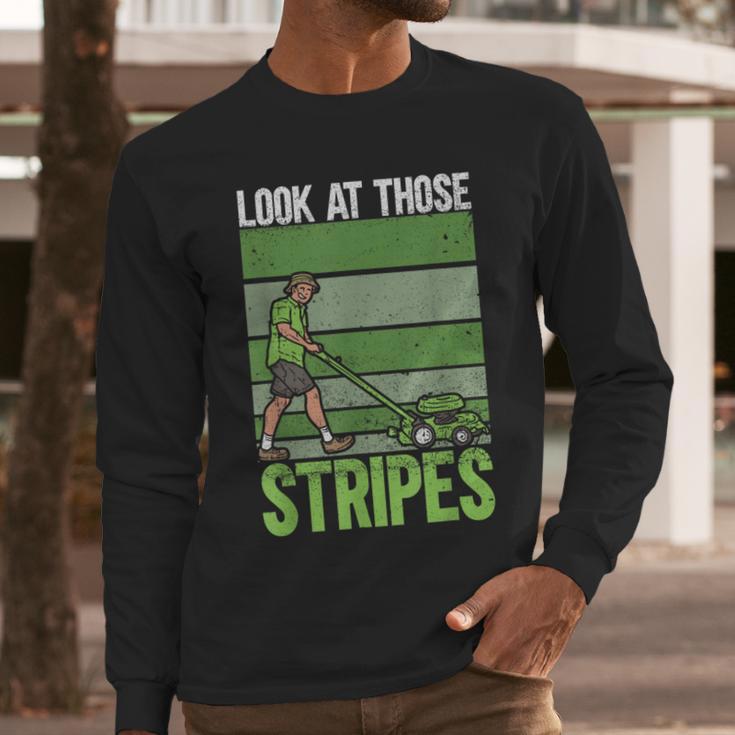 Look At Those Stripes Lawn Mowing Dad Lawn Mower Small Men Long Sleeve T-Shirt