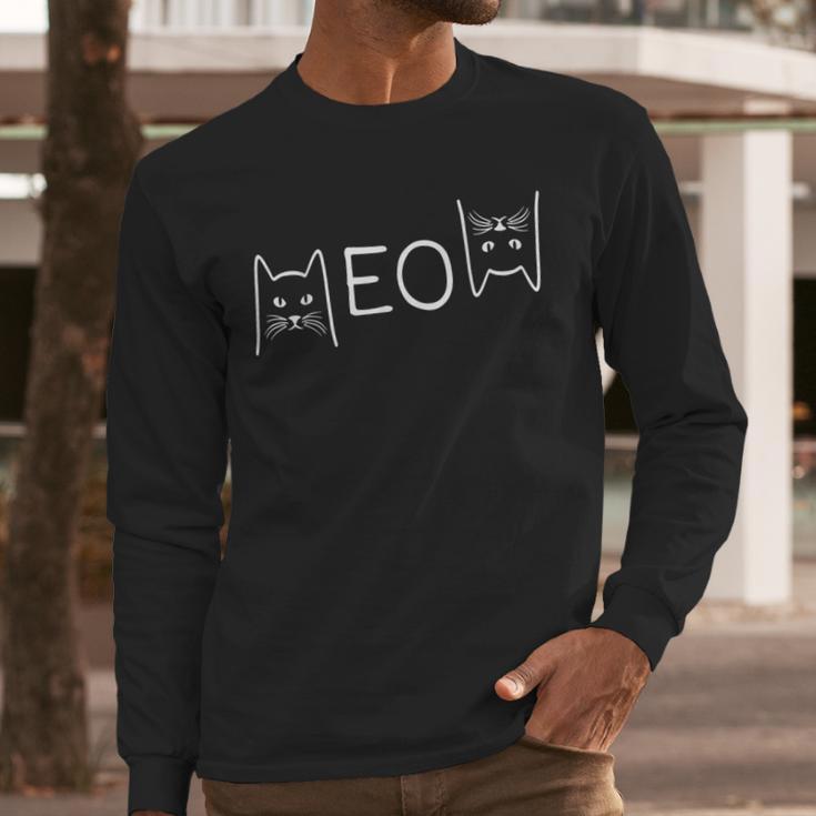 Meow Cat Shirt Meow Kitty Cats Mom And Cat Dad Men Long Sleeve T-Shirt