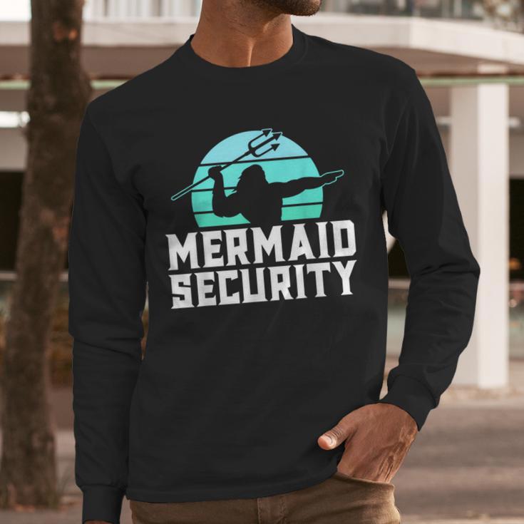 Mermaid Security Shirt Boys Swimmer Dad Merdad Trident Men Long Sleeve T-Shirt