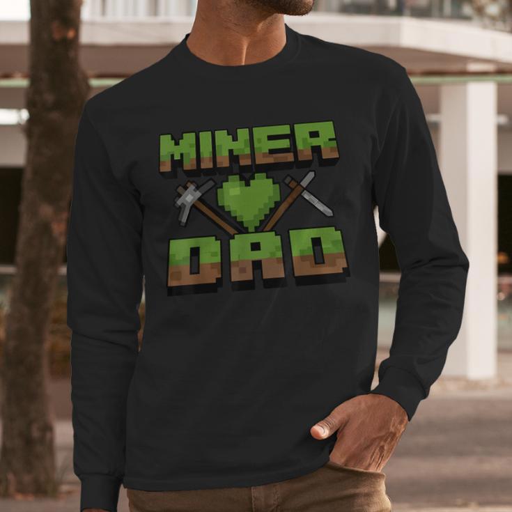 Miner Dad Birthday Boy Party Video Gamer Pixel Men Long Sleeve T-Shirt