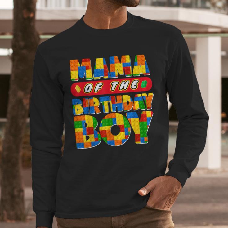 Mom And Dad Mama Birthday Boy Building Bricks Family Party Men Long Sleeve T-Shirt