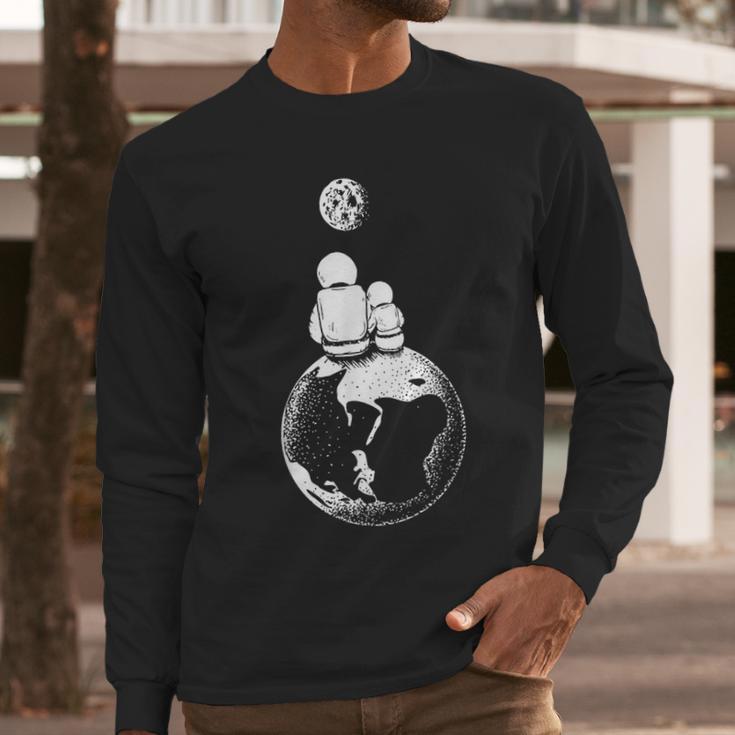 Moon And Astronaut Dad And Baby Space For Father's Day Men Long Sleeve T-Shirt