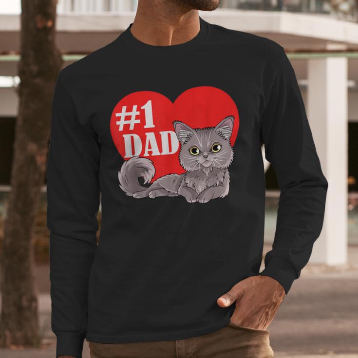Nebelung Cat 1 Dad Father's Day Daddy Heart Decor For Men Women Kids Men Long Sleeve T-Shirt