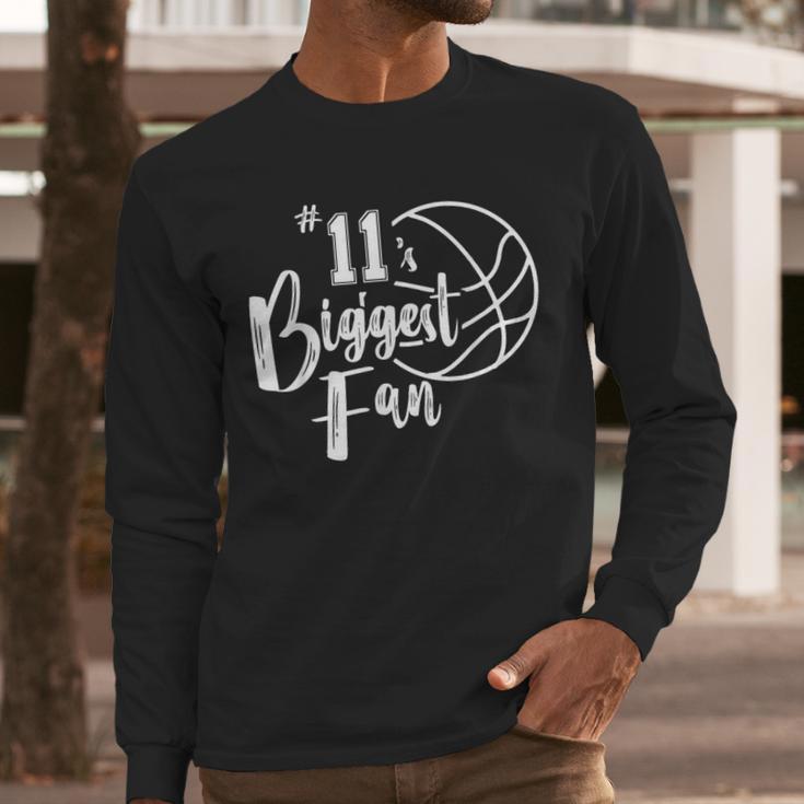 Number 11's Biggest Fan Shirt Basketball Player Mom Dad Men Long Sleeve T-Shirt