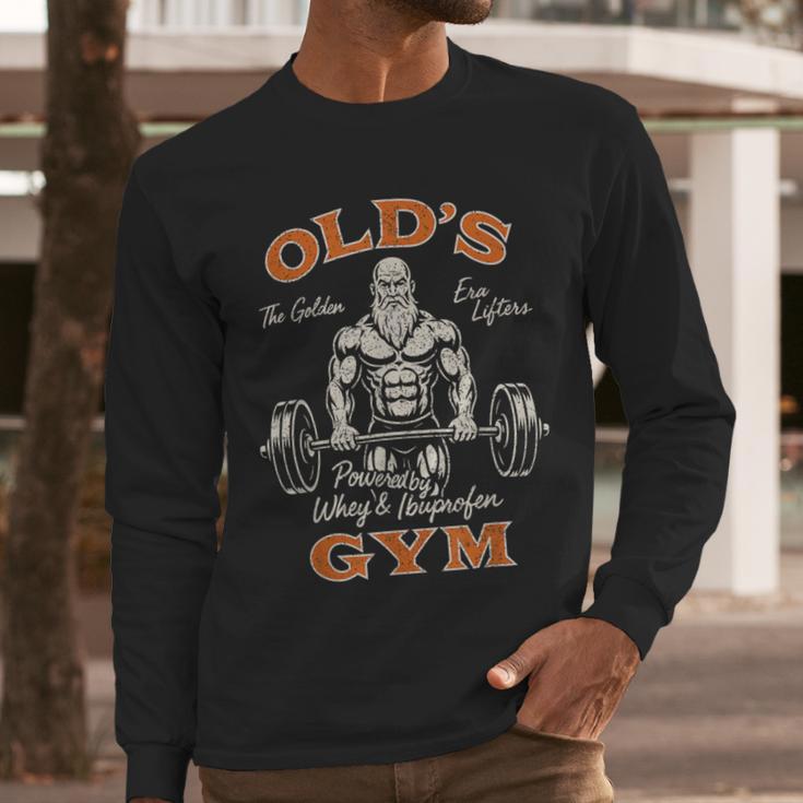 Old's Gym Logo Workout Dad Grandpa Weightlifting Old Men Gym Men Long Sleeve T-Shirt