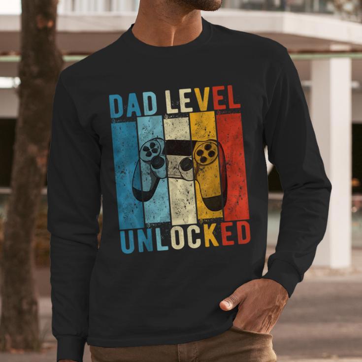 Pregnancy Announcement Dad Level Unlocked New Daddy Father Men Long Sleeve T-Shirt