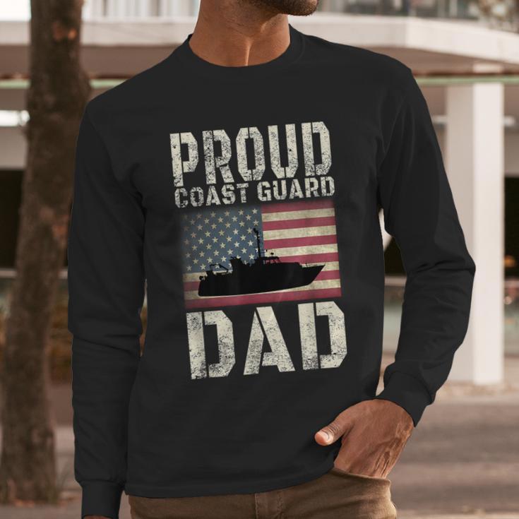 Proud Coast Guard Dad USCG American Flag T-Shirt Men Long Sleeve T-Shirt