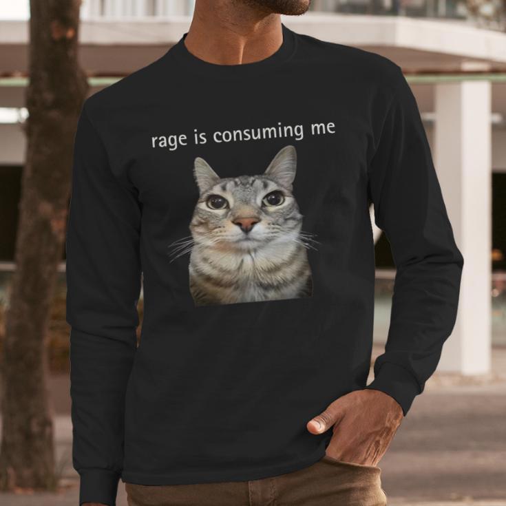 Rage Is Consuming Me Silly Staring Cat Meme Dad Mom Men Long Sleeve T-Shirt