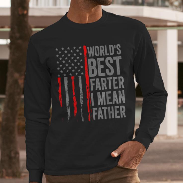 Retro Dad World's Best Farter I Mean Father Vintage Flag Usa Men Long Sleeve T-Shirt