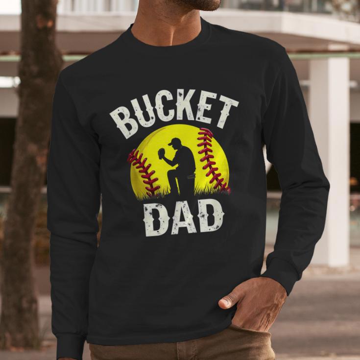 Retro Daddy Bucket Dad Softball Girl Men Long Sleeve T-Shirt