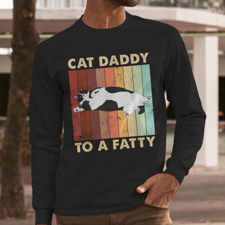 Retro Fat Chonk Dad Tee Cat Daddy To A Fatty Men Long Sleeve T-Shirt