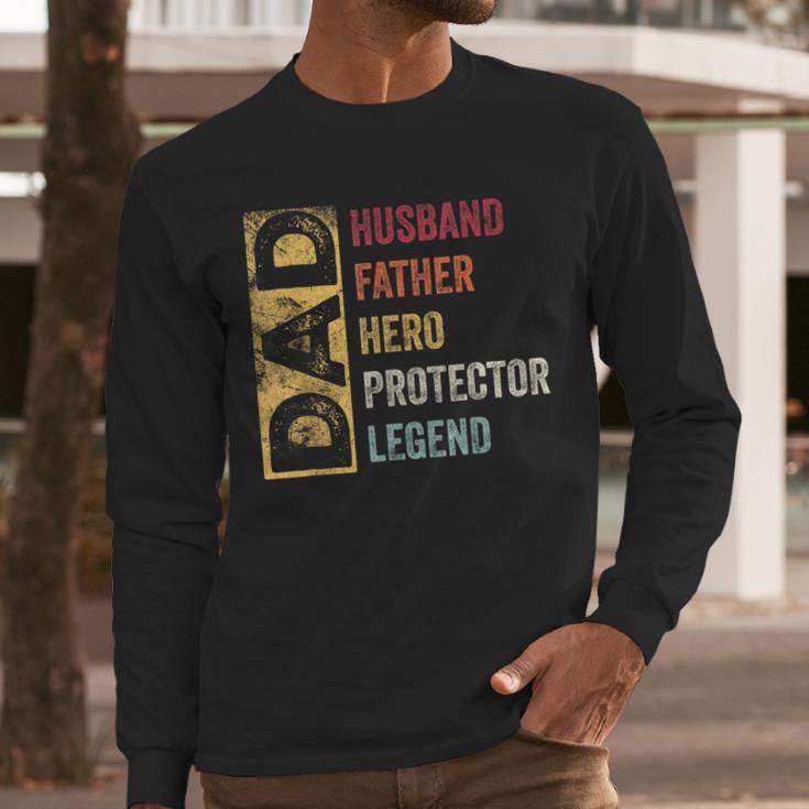 Retro Husband Father Hero Protector Legend Father Day Dad Men Long Sleeve T-Shirt