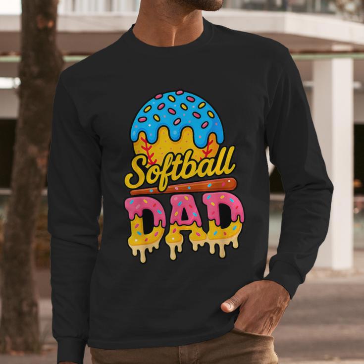 Retro Ice Cream Drip Softball Dad Game Day Dad Father's Day Men Long Sleeve T-Shirt